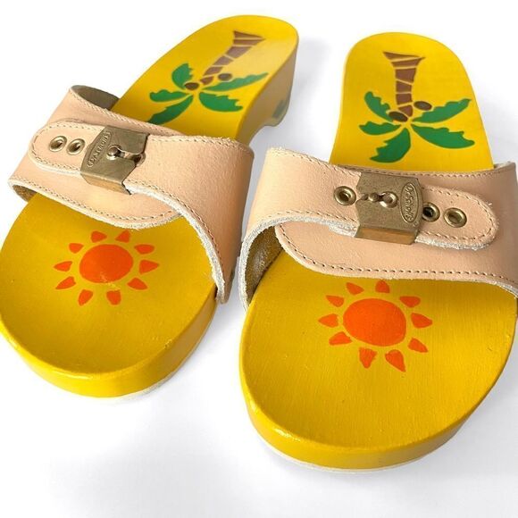 Dr. Scholl’s Hand Painted Palm Tree Wooden Clog Sandals - Picture 3 of 7